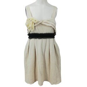 Deletta Anthropologie Waffle Knit Dress Size M Pockets Ruffle Lace Sheath Cream